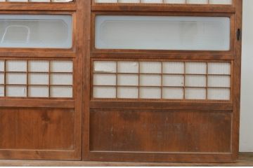 アンティーク建具　どこか懐かしい空気を醸し出す裏障子付き格子戸3枚セット(引き戸、障子戸、ガラス帯戸)(R-068715)