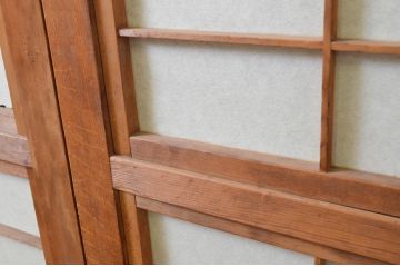 アンティーク建具　どこか懐かしい空気を醸し出す裏障子付き格子戸3枚セット(引き戸、障子戸、ガラス帯戸)(R-068715)