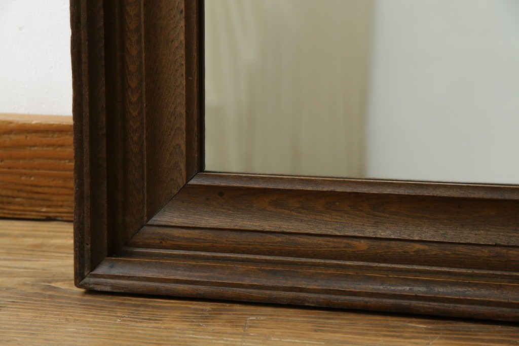 和製アンティーク　大正ロマン　古い欅(ケヤキ)材のフレームがシンプルなデザインで取り入れやすいウォールミラー　(R-068716)