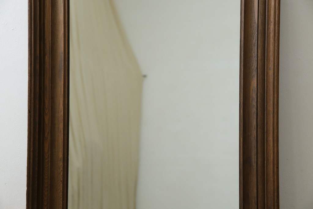 和製アンティーク　大正ロマン　古い欅(ケヤキ)材のフレームがシンプルなデザインで取り入れやすいウォールミラー　(R-068716)