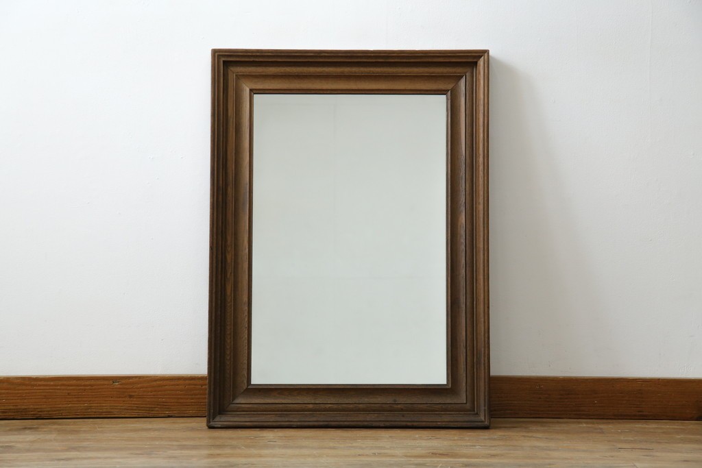 和製アンティーク　大正ロマン　古い欅(ケヤキ)材のフレームがシンプルなデザインで取り入れやすいウォールミラー　(R-068716)