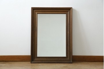 和製アンティーク　大正ロマン　古い欅(ケヤキ)材のフレームがシンプルなデザインで取り入れやすいウォールミラー　(R-068716)