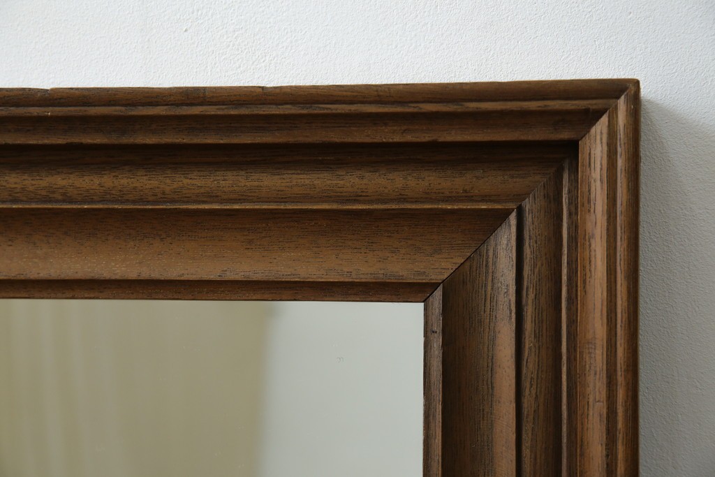和製アンティーク　大正ロマン　古い欅(ケヤキ)材のフレームがシンプルなデザインで取り入れやすいウォールミラー　(R-068716)