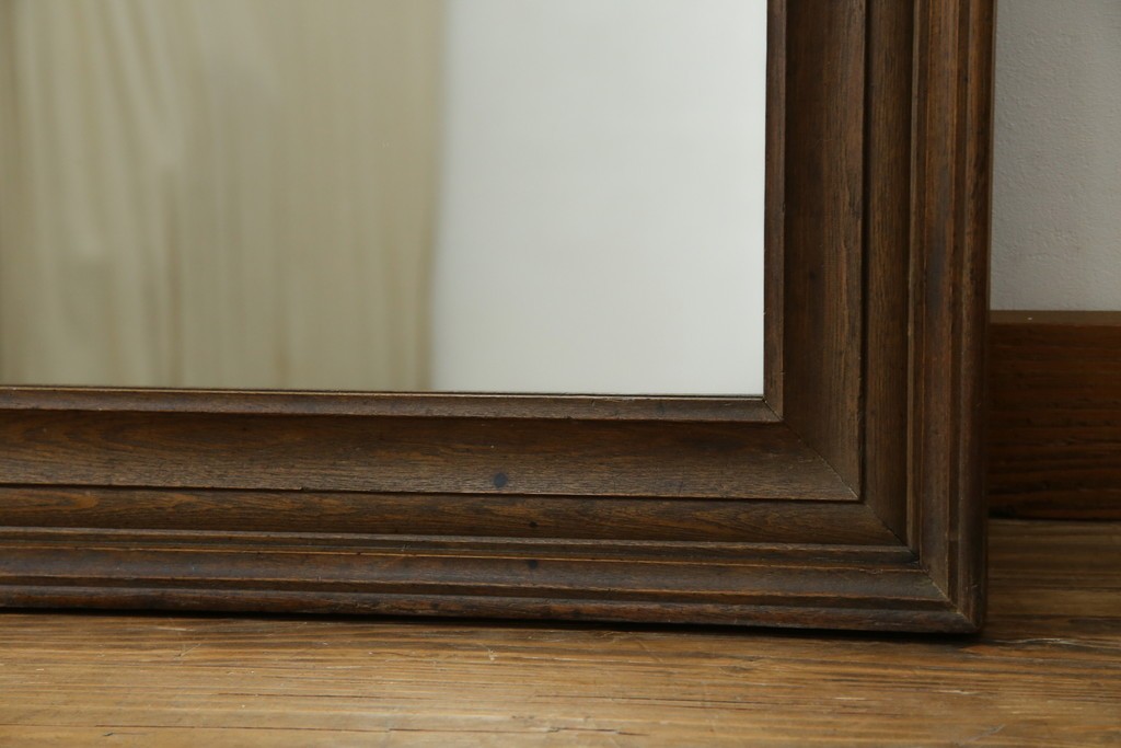 和製アンティーク　大正ロマン　古い欅(ケヤキ)材のフレームがシンプルなデザインで取り入れやすいウォールミラー　(R-068716)