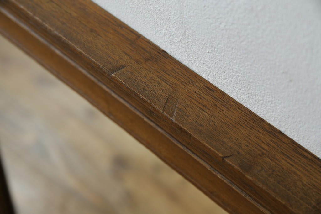 和製アンティーク　大正ロマン　古い欅(ケヤキ)材のフレームがシンプルなデザインで取り入れやすいウォールミラー　(R-068716)