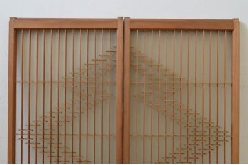 アンティーク建具　片面ガラス　落ち着いた和の雰囲気を演出する組子入り書院戸2枚セット(引き戸、ガラス戸、窓)(R-068718)
