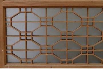 アンティーク建具　片面ガラス　落ち着いた和の雰囲気を演出する組子入り書院戸2枚セット(引き戸、ガラス戸、窓)(R-068718)