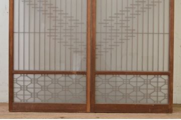 アンティーク建具　片面ガラス　落ち着いた和の雰囲気を演出する組子入り書院戸2枚セット(引き戸、ガラス戸、窓)(R-068718)