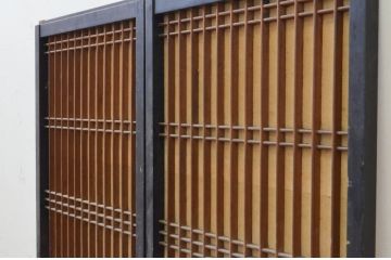 アンティーク建具　黒枠　上質な和の空間を演出する書院障子戸2枚セット(引き戸、書院戸、窓)(R-068719)