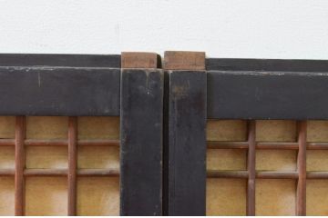 アンティーク建具　黒枠　上質な和の空間を演出する書院障子戸2枚セット(引き戸、書院戸、窓)(R-068719)