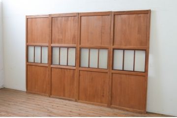 アンティーク建具　落ちついた和の空間を演出する幅狭ガラス帯戸4枚セット(引き戸、ガラス戸)(R-068724)