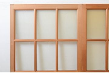 ビンテージ建具　昭和レトロ　マス目(升目)　どこか懐かしい佇まいが魅力のガラス戸2枚セット(引き戸、ヴィンテージ)(R-068725)