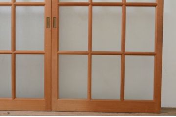 ビンテージ建具　昭和レトロ　マス目(升目)　どこか懐かしい佇まいが魅力のガラス戸2枚セット(引き戸、ヴィンテージ)(R-068725)