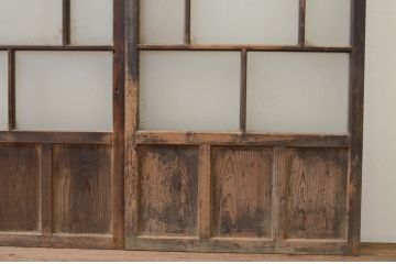 アンティーク建具　大正ロマン　経年を感じさせる木味が魅力のガラス戸2枚セット(引き戸)(R-068727)