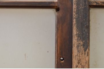アンティーク建具　大正ロマン　経年を感じさせる木味が魅力のガラス戸2枚セット(引き戸)(R-068727)