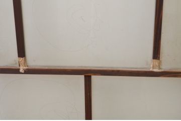 アンティーク建具　大正ロマン　経年を感じさせる木味が魅力のガラス戸2枚セット(引き戸)(R-068727)