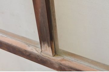 アンティーク建具　大正ロマン　経年を感じさせる木味が魅力のガラス窓1枚(引き戸、ガラス戸)(R-068728)