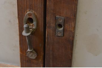 アンティーク建具　和モダンな空間づくりにおすすめの幅狭ガラス戸2枚セット(引き戸、ガ格子戸)(R-068731)