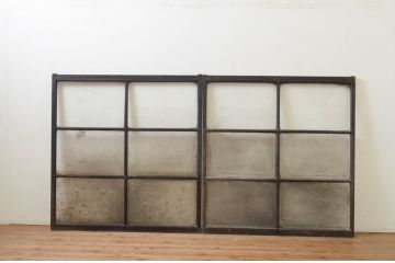 アンティーク建具　レトロな雰囲気漂うガラス窓2枚セット(引き戸、ガラス戸)(R-068732)