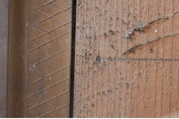 アンティーク建具　時代の流れを感じさせる木の味わいが魅力的な漆喰(しっくい)の蔵戸1枚(引き戸、玄関戸)(R-068736)