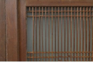 アンティーク建具　格子入り　風情のある佇まいが魅力的な幅狭ガラス帯戸4枚セット(引き戸、格子帯戸)(R-068738)