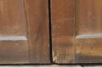 アンティーク建具　格子入り　風情のある佇まいが魅力的な幅狭ガラス帯戸4枚セット(引き戸、格子帯戸)(R-068738)