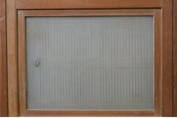アンティーク建具　格子入り　風情のある佇まいが魅力的な幅狭ガラス帯戸4枚セット(引き戸、格子帯戸)(R-068738)