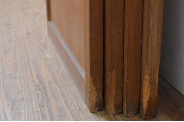 アンティーク建具　格子入り　風情のある佇まいが魅力的な幅狭ガラス帯戸4枚セット(引き戸、格子帯戸)(R-068738)