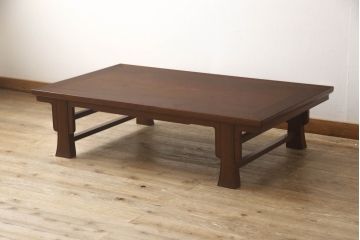 和製アンティーク　最高級!!　指物工芸家具　総紫檀(シタン)材　漆塗り　天板中央1枚板の凝った造りが魅力的な座卓(ローテーブル、センターテーブル、一枚板)(R-068753)