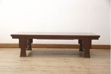 和製アンティーク　最高級!!　指物工芸家具　総紫檀(シタン)材　漆塗り　天板中央1枚板の凝った造りが魅力的な座卓(ローテーブル、センターテーブル、一枚板)(R-068753)