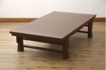 和製アンティーク　最高級!!　指物工芸家具　総紫檀(シタン)材　漆塗り　天板中央1枚板の凝った造りが魅力的な座卓(ローテーブル、センターテーブル、一枚板)(R-068753)