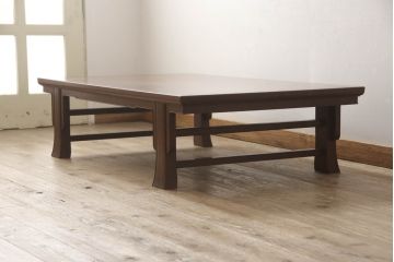 和製アンティーク　最高級!!　指物工芸家具　総紫檀(シタン)材　漆塗り　天板中央1枚板の凝った造りが魅力的な座卓(ローテーブル、センターテーブル、一枚板)(R-068753)