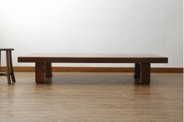 和製ビンテージ　高級品!!　総欅(ケヤキ)材　鳥の木画象嵌入り　1枚板の重厚感ある佇まいが魅力の座卓(ローテーブル、センターテーブル、一枚板、ヴィンテージ)(R-068754)