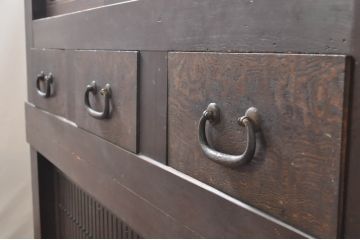 和製アンティーク　昇り引き出し付き　六尺　凛とした美しさが上品な和を演出してくれる二段重ね近江水屋箪笥(食器棚、戸棚、収納棚、キャビネット、重ね箪笥)(R-068766)