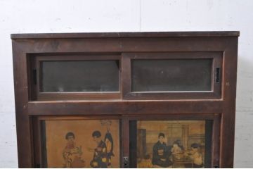 和製アンティーク　檜(ヒノキ)材　和の趣溢れる関西収納棚(食器棚、キャビネット、水屋箪笥、茶箪笥、戸棚)(R-068769)