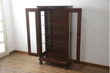 中古　美品　高級品　木地呂塗りの艶が美しい仙台箪笥キュリオケース(ガラスケース、キャビネット、ショーケース、飾り棚、陳列棚、店舗什器)(R-068783)