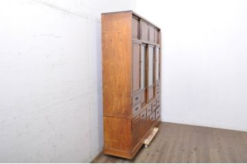 和製アンティーク　高級品　楓材　黒柿材　収納力抜群の大型茶箪笥(水屋箪笥、茶棚、収納棚、キャビネット)(R-068787)