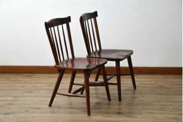 和製ビンテージ　松本民芸家具　#55型　レトロで温かみ漂うスピンドルチェア2脚セット　(R-068797)