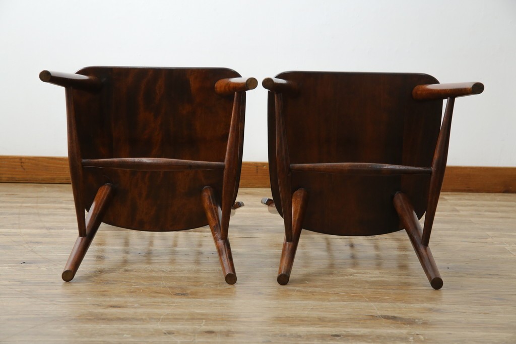 和製ビンテージ　松本民芸家具　#55型　レトロで温かみ漂うスピンドルチェア2脚セット　(R-068797)