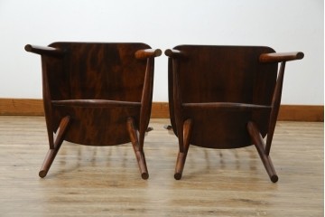 和製ビンテージ　松本民芸家具　#55型　レトロで温かみ漂うスピンドルチェア2脚セット　(R-068797)