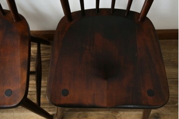 和製ビンテージ　松本民芸家具　#55型　レトロで温かみ漂うスピンドルチェア2脚セット　(R-068797)