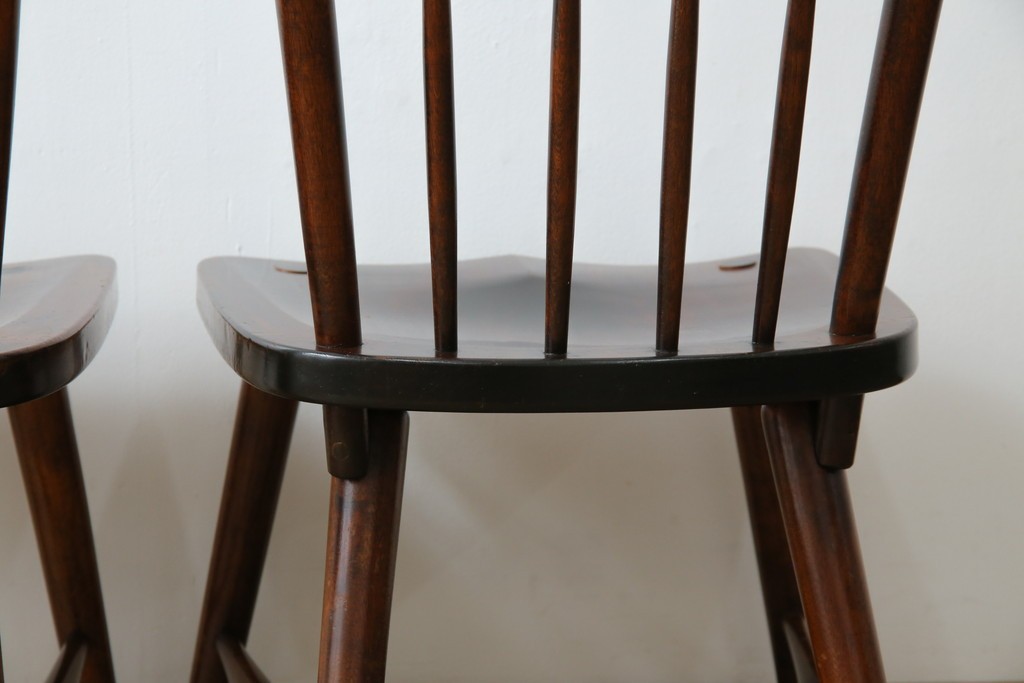 和製ビンテージ　松本民芸家具　#55型　レトロで温かみ漂うスピンドルチェア2脚セット　(R-068797)