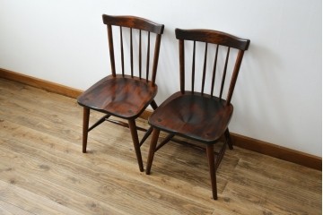 和製ビンテージ　松本民芸家具　#55型　レトロで温かみ漂うスピンドルチェア2脚セット　(R-068797)