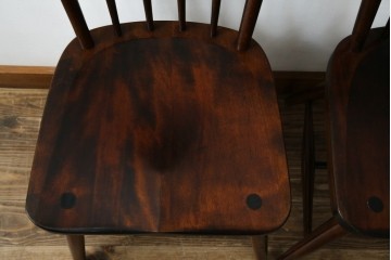 和製ビンテージ　松本民芸家具　#55型　レトロで温かみ漂うスピンドルチェア2脚セット　(R-068797)