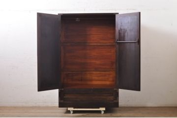 和製ビンテージ　松本民芸家具　高山デザイン　クズ布張りが素敵なワードローブ(衣装箪笥、洋服タンス、収納たんす、引き出し、ヴィンテージ)(R-068810)