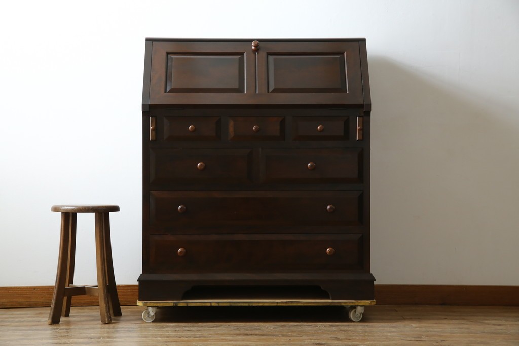 中古　松本民芸家具　T型　シックで上品な佇まいが魅力のライティングビューロー　定価約37万円　(R-068813)