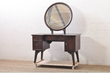 中古　松本民芸家具　丸型一面鏡　西洋アンティークのようなデザインが魅力的なドレッサー(鏡台、ミラー、化粧台)(R-068814)