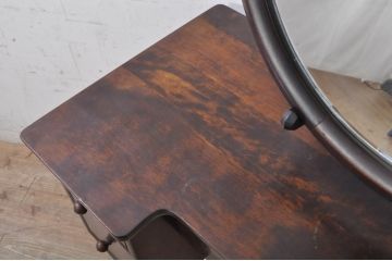 中古　松本民芸家具　丸型一面鏡　西洋アンティークのようなデザインが魅力的なドレッサー(鏡台、ミラー、化粧台)(R-068814)