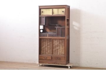 和製アンティーク　工芸家具　趣のある和の空間を演出する上品な造りの茶棚(茶箪笥、収納棚)(R-068816)