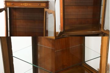 中古　イタリア家具　上品な佇まいが目を引く象嵌入りキャビネット(キュリオケース、ガラスケース、飾り棚、収納棚、戸棚)(R-068818)
